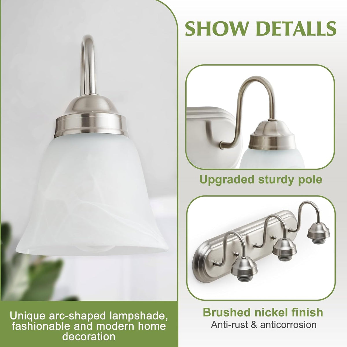 3 Light Bathroom Vanity Lights, Bathroom Light Fixtures Over Mirror, Modern Lighting Fixtures Brushed Nickel Wall Lamp Vanity Lights Apply for Mirror Living Room Cabinet Bedroom, Bulb Not Included