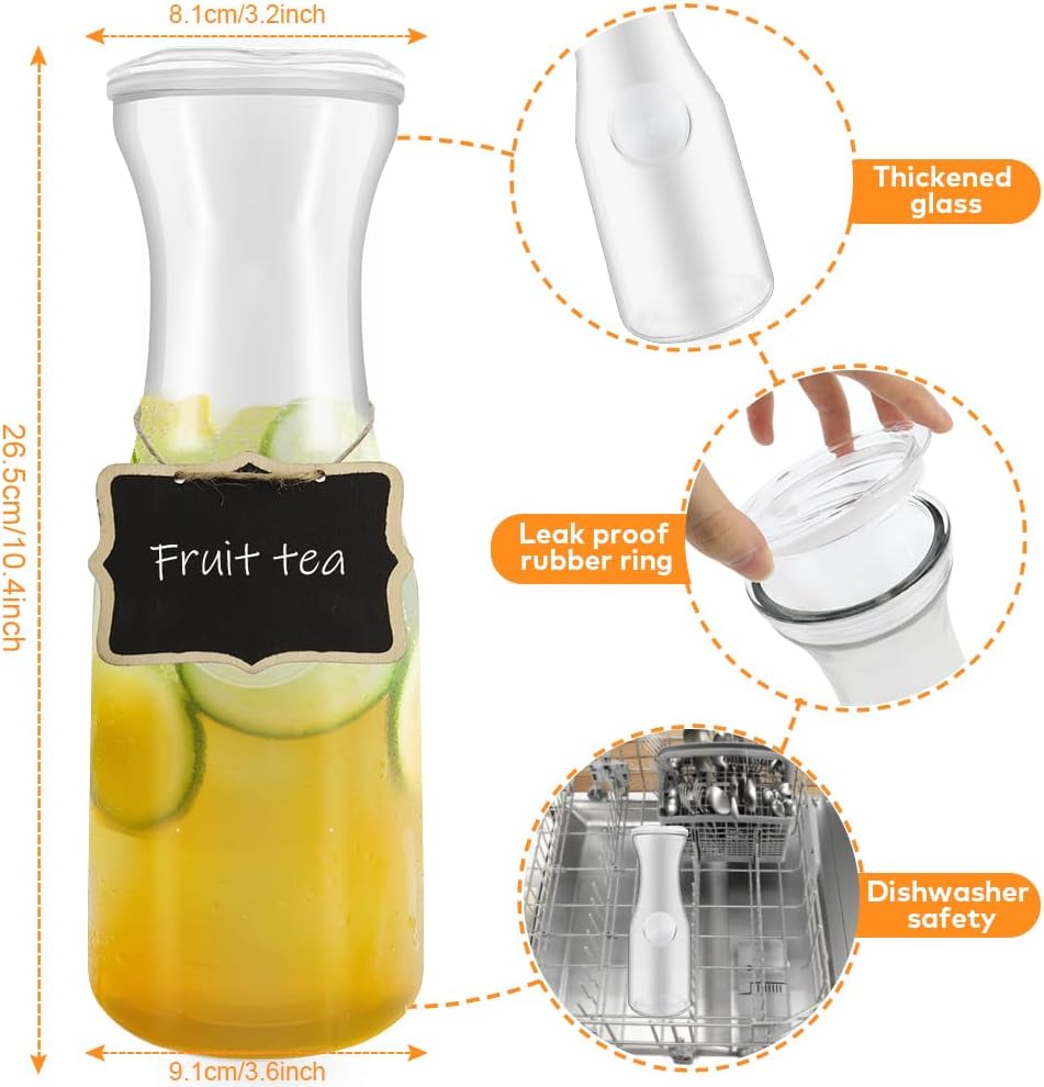3 Pack 34 Ounces Glass Pitchers Wine Carafe Decanter with Acrylic Lid