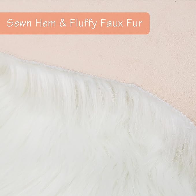 duduta White Faux Sheepskin Round Rug 4x4 ft, Fluffy Shag Fur Bedroom Nursery - Image 3