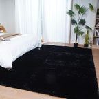 Ghouse Black 8x10 Area Rug Fluffy Faux Rabbit Fur Rug Black Plush Shag Rug by Ghouse
