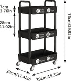 3 Tier Rolling Cart with Wheels, Utility Storage Carts,Black