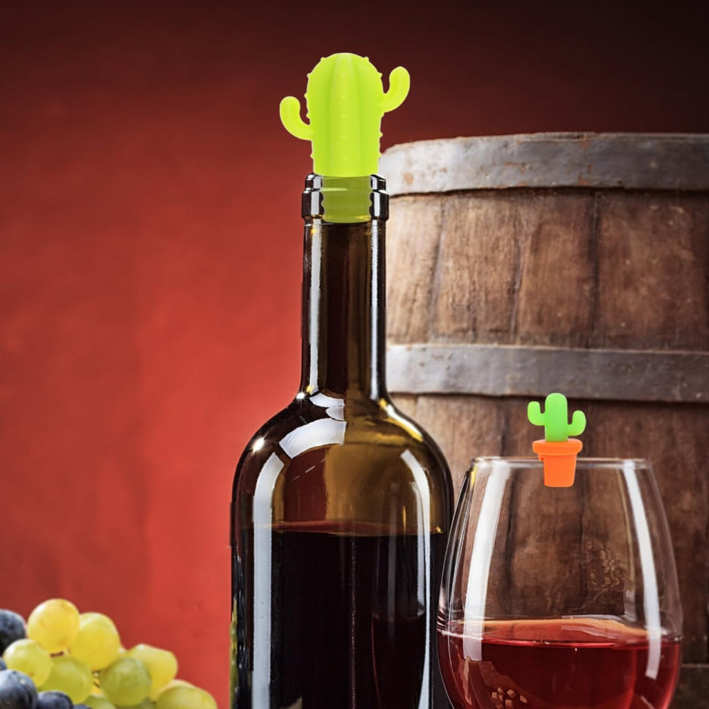 DOITOOL 7 pcs Silicone Wine Stopper Cactus Shaped Wine Bottle Stopper Cork Food Grade Beverage Closures Airtight Bar Preservation Tool for Opened Bottles Reusable Dishwasher Safe