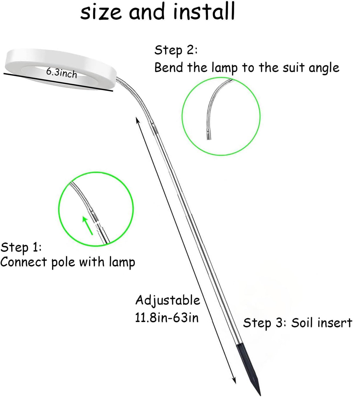 Grow Light for Indoor Plants, 6.3" Full Spectrum LED Plant Grow Light, 11.8-63in Height Adjustable Growing Lamp with Auto Timer 3H/9H/12H, 10 Dimmable Levels (White 1 Pack)