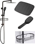 Shower Head System with Caddy Oil Rubbed Bronze Shower Kit with 12 Inch | Stainless Steel Bathroom Rain Shower Head and Handle Set Fixture, Outdoor Exposed Wall Mounted