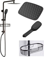 Shower Head System with Caddy Oil Rubbed Bronze Shower Kit with 12 Inch | Stainless Steel Bathroom Rain Shower Head and Handle Set Fixture, Outdoor Exposed Wall Mounted
