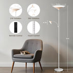 SIBRILLE Torchiere Floor Lamp with Wood Grain Shade, 72" Dimmable LED Standing Lamp with Remote, 2-in-1 Floor Reading Lamp with Color Changing, 34W White Corner Lamp for Living Room Bedroom Office