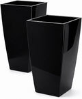 21" Tall Square Planters 2 Pack, Resin Pots Indoor Outdoor, Black