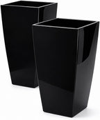21" Tall Square Planters 2 Pack, Resin Pots Indoor Outdoor, Black