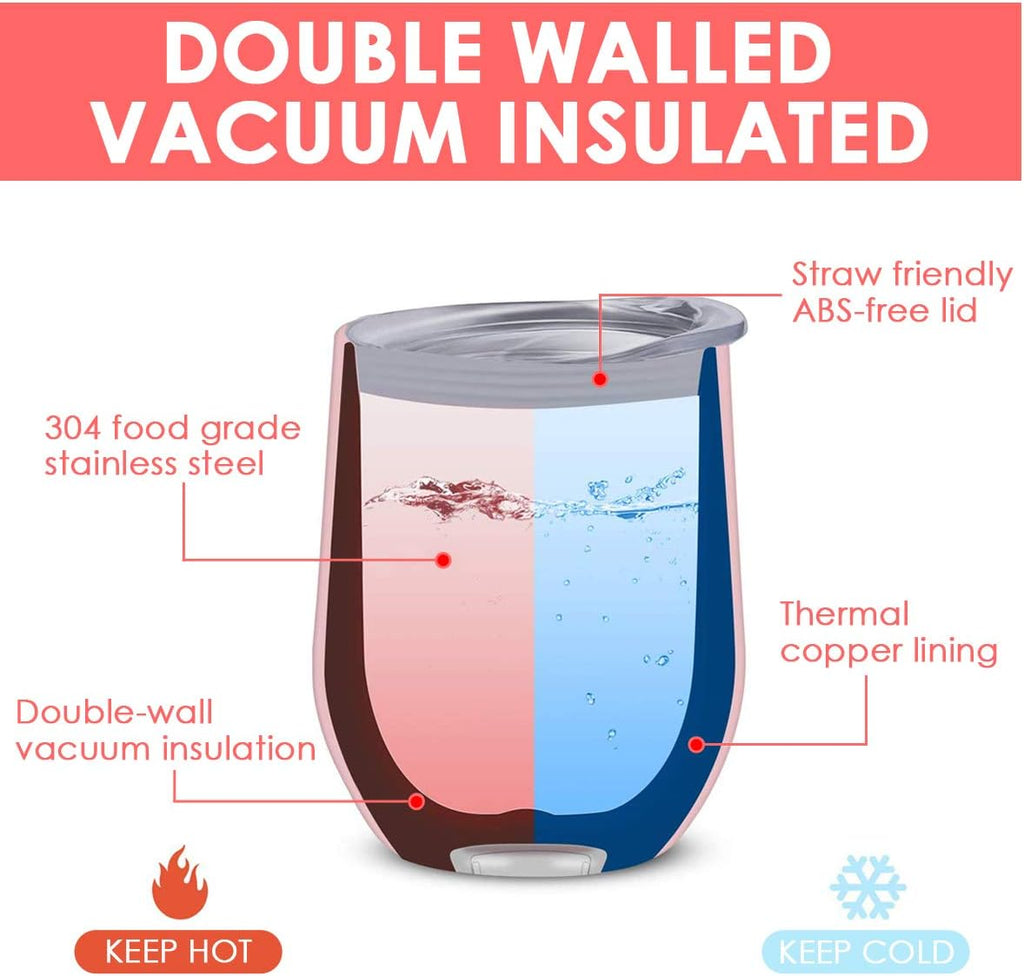 8 Pack 12 oz Stainless Steel Wine Tumbler with Lids, Double Wall Vacuum Insulated Travel Cup Including 8 Straws Set for Coffee, Cocktail, Drink, Tea and Beer (Assorted Colors)
