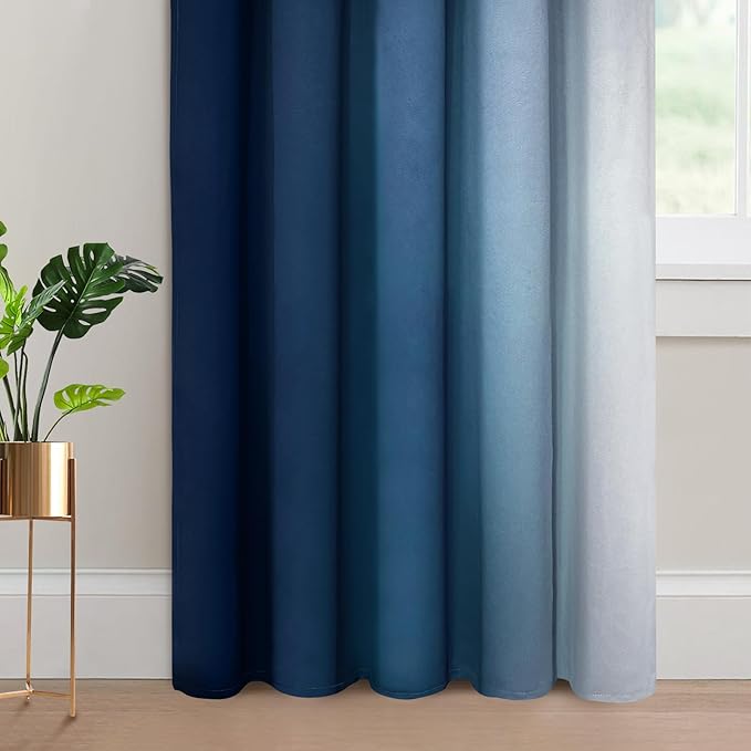 Yakamok Blue and Greyish White Ombre Curtains, Room Darkening Gradient Color - Image 4