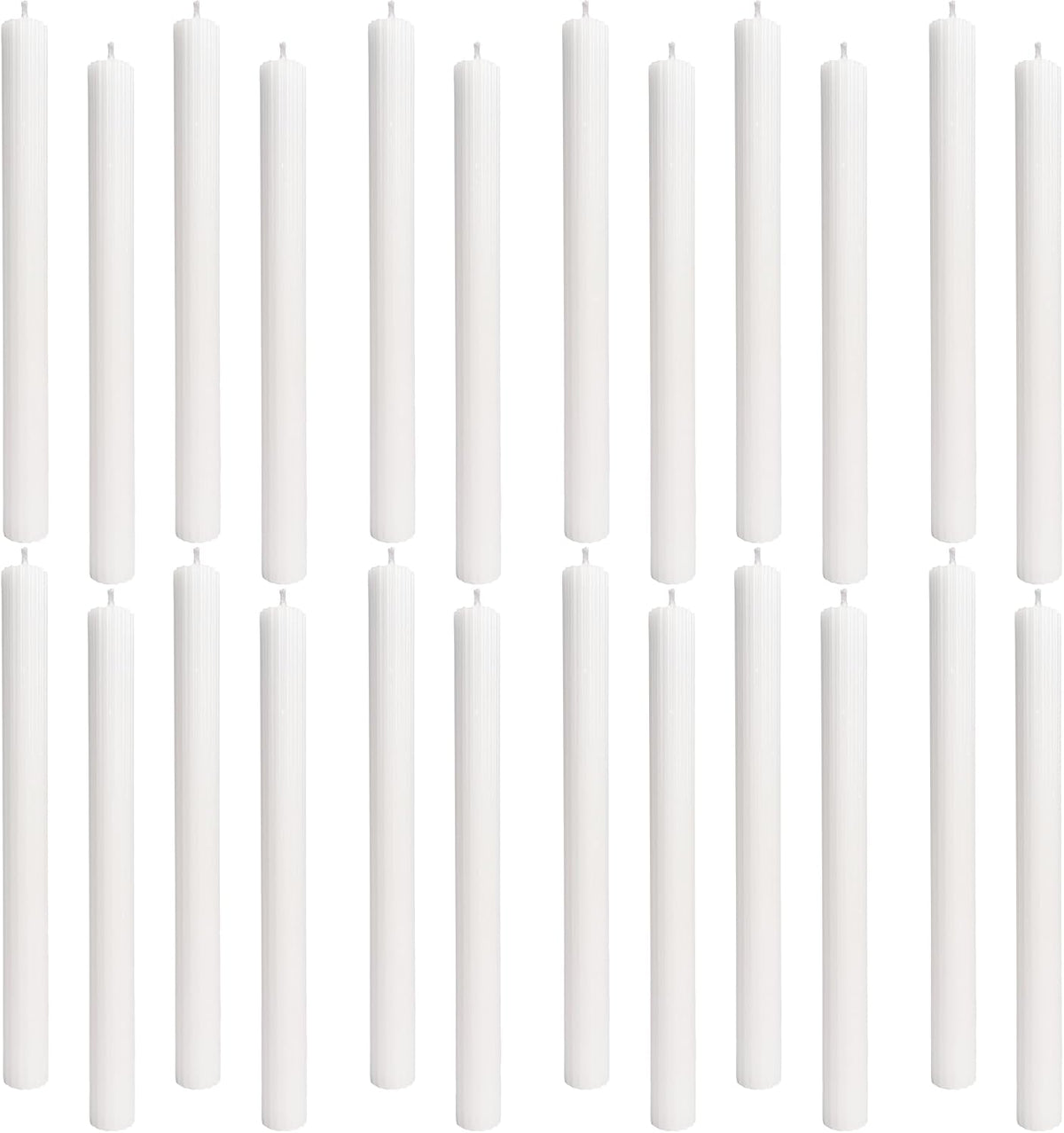 CW Studio 0.78x10 Inch Unscented Ribbed Taper Candles – Elegant Fluted Design, 11-Hour Burn, Dripless, Perfect for Home Decor, Weddings, Events & Dinners (24, White)