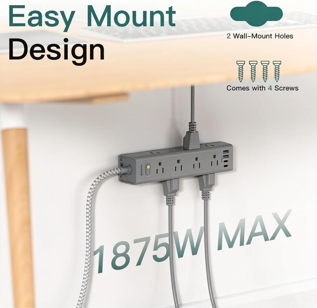 15FT Extension Cord, Power Strip Surge Protector with 12 AC Outlets & 4 USB