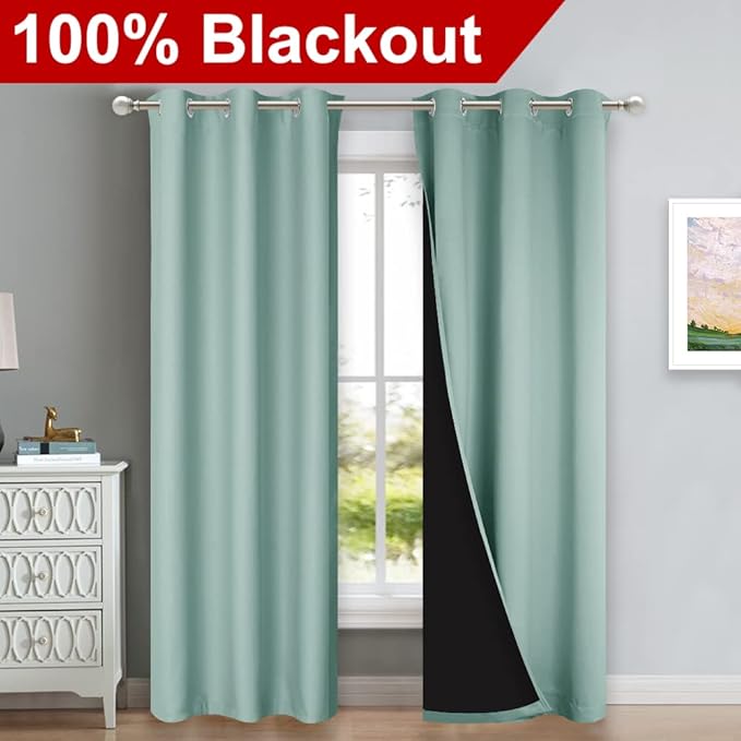 NICETOWN Aqua Blue Blackout Curtains 84 inches Long, Full Light Blocking Drapes - Image 2