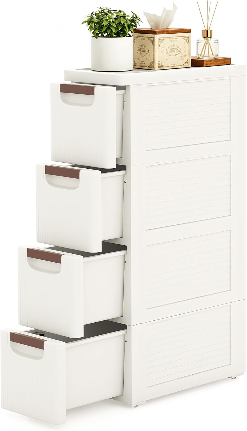 Narrow Bathroom Storage Cabinet with 5 Drawers, 7.5-Inch Wide, White