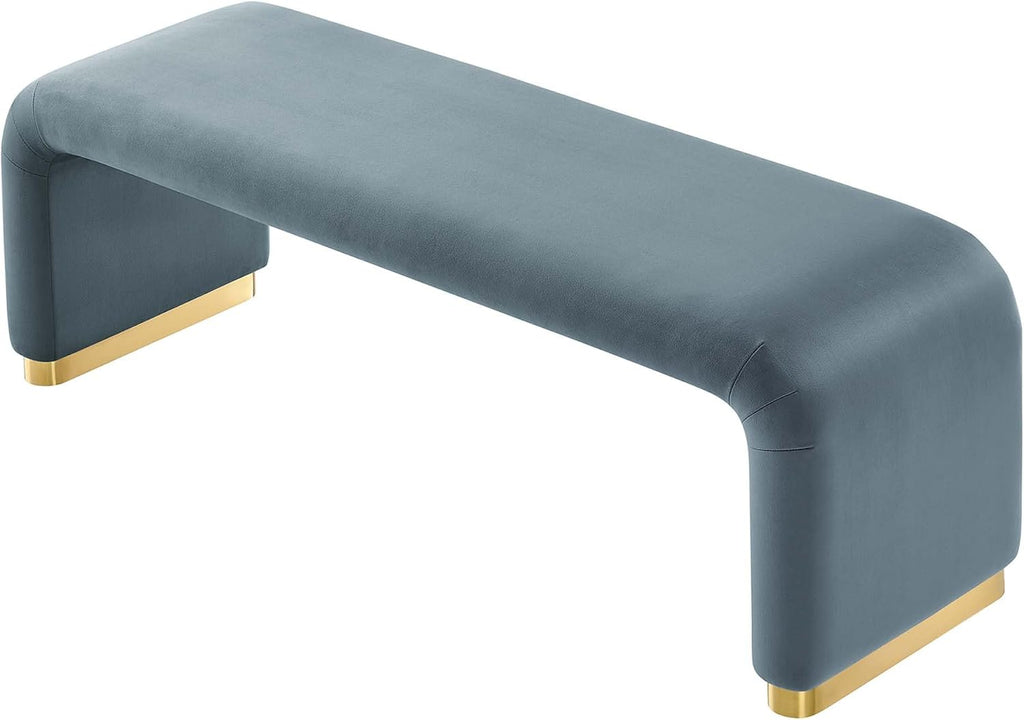 Modway EEI-6734-BRA-CAB Koda Performance Velvet Waterfall Long Bench, Brass Cadet Blue