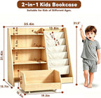 Kids Bookshelf and Toy Storage - Wooden Toddler Book Shelf with Drawer