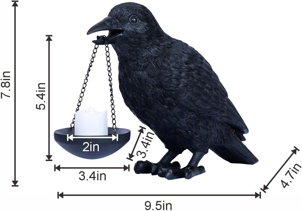 Dlfghos Gothic Home Decor Raven Lamp Tealight Candle Holder Halloween Decorations Indoor Fake Crow Light Holder Resin Black Bird Statue for Living Room Fireplace Entrance Holiday Spooky Ornaments