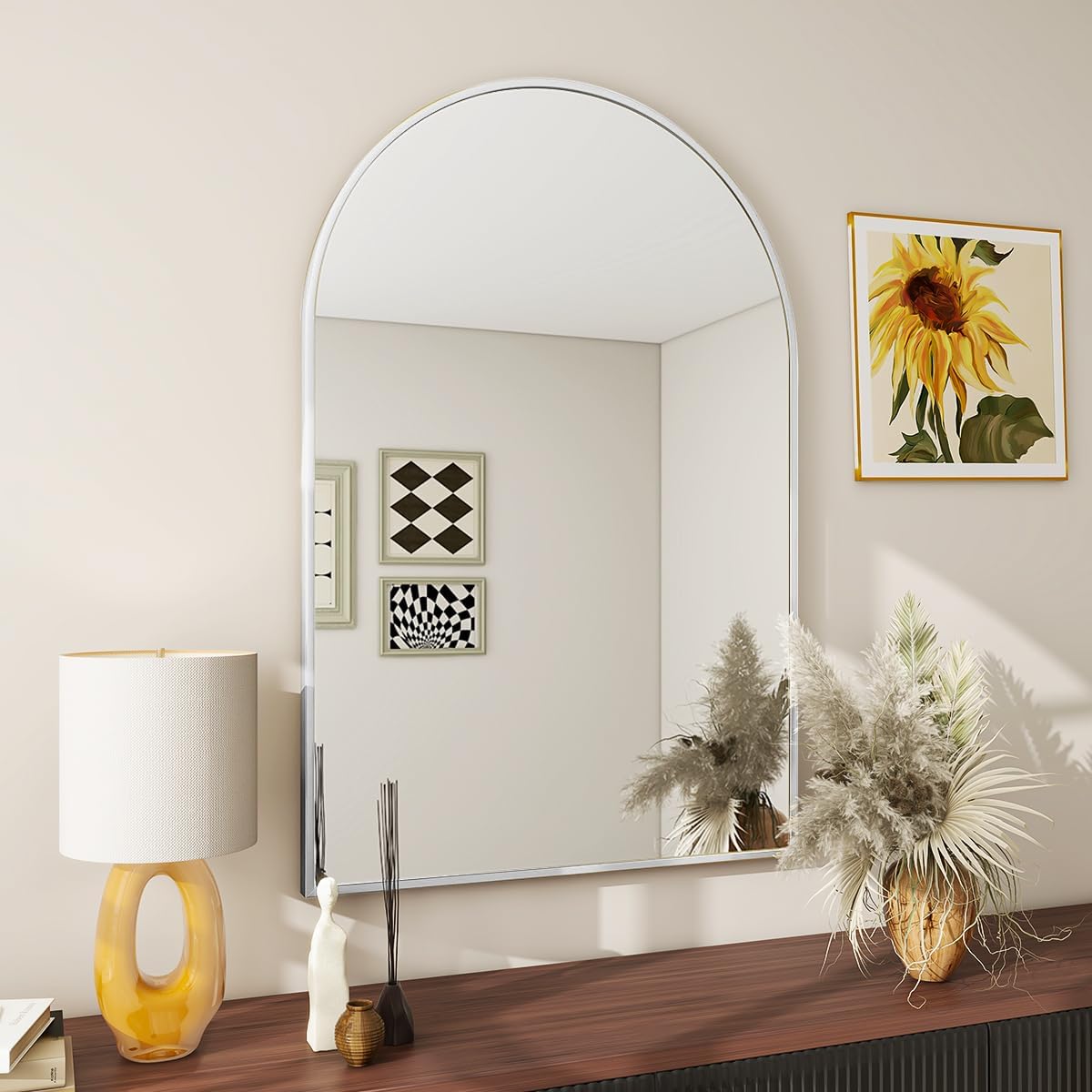 BEAUTYPEAK 20"x30" Arch Bathroom Wall Mirror, Silver