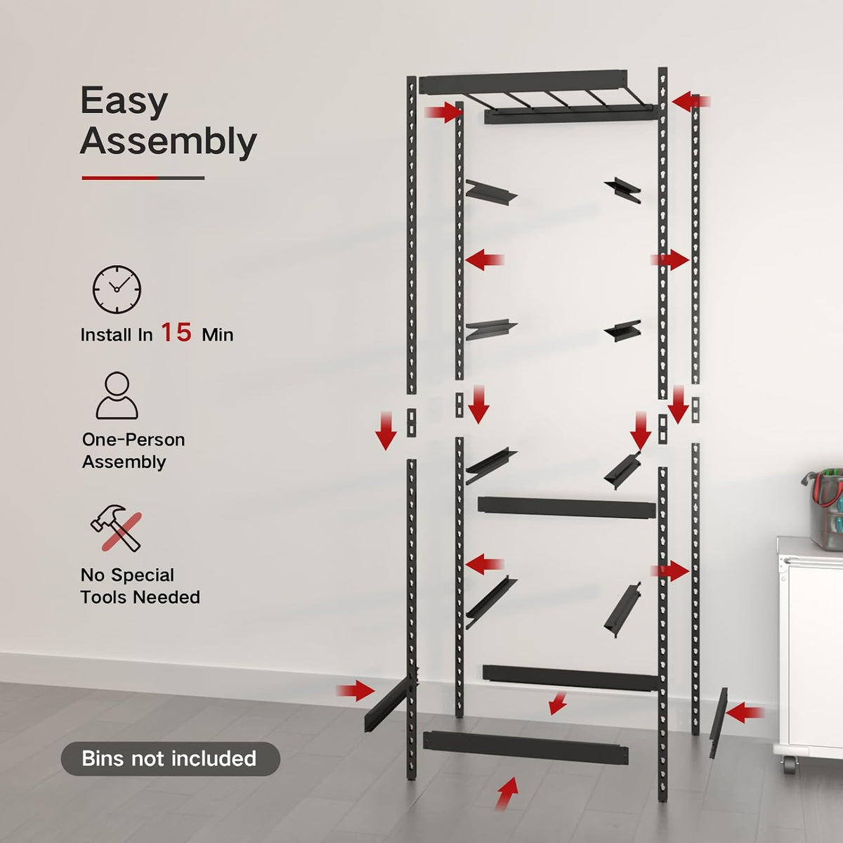 27 Gallon Tote Storage Rack, Heavy-Duty Storage Bin Rack Organizer, 5-Tier Standing Storage Bin Shelves, 250 lb Capacity, Maximize Space for Garage, Warehouse, Utility, 1-Pack (Totes Not Included)