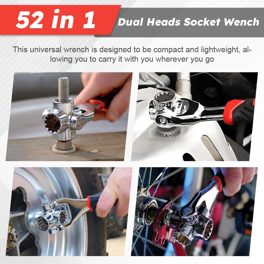 52 in 1 Universal Socket Wrench with Gloves, 360° Rotating Spanner