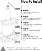 YASONIC Never Rust Shower Caddy Hanging, Aluminum Shower Racks for Inside Shower, 2-Tier Shower Organizer Hanging Over Shower Head with Hooks and Soap Holder, White