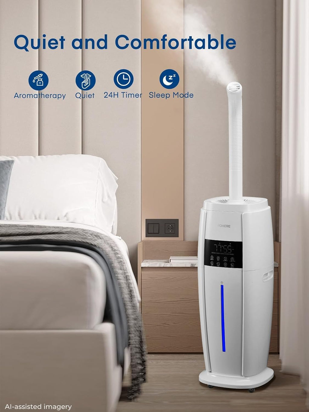 18L Humidifier Large Room, 60H Runtime, Triple Mist 1300mL/H, Top Fill