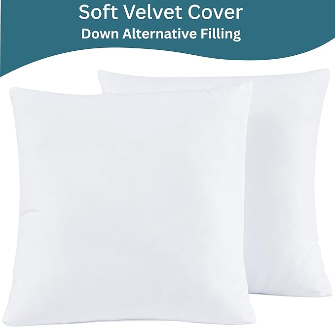LANE LINEN Synthetic Down Filled Velvet Throw Pillow Inserts Pack of 2 White - Image 2