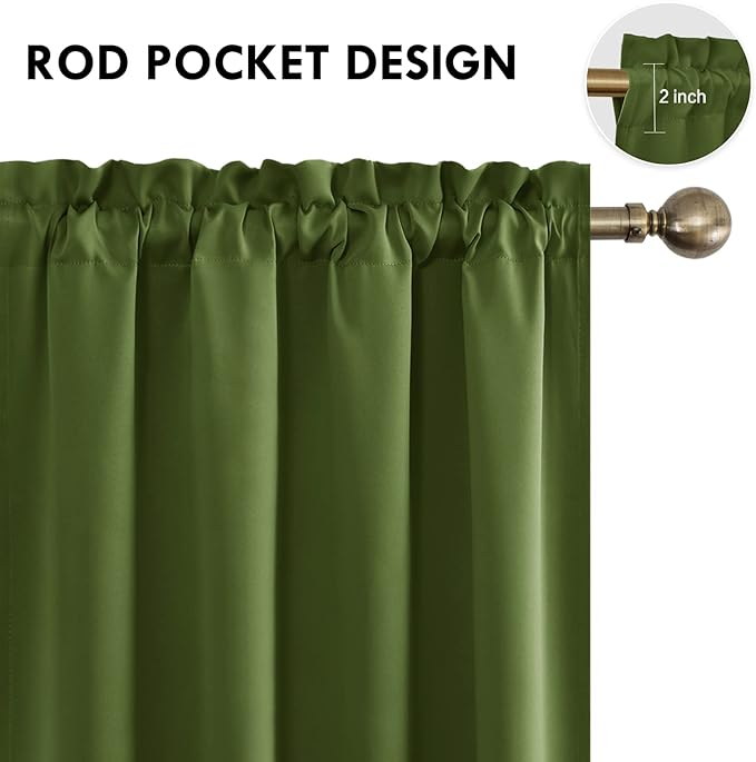DWCN Olive Green Room Darkening Blackout Curtains - Image 4