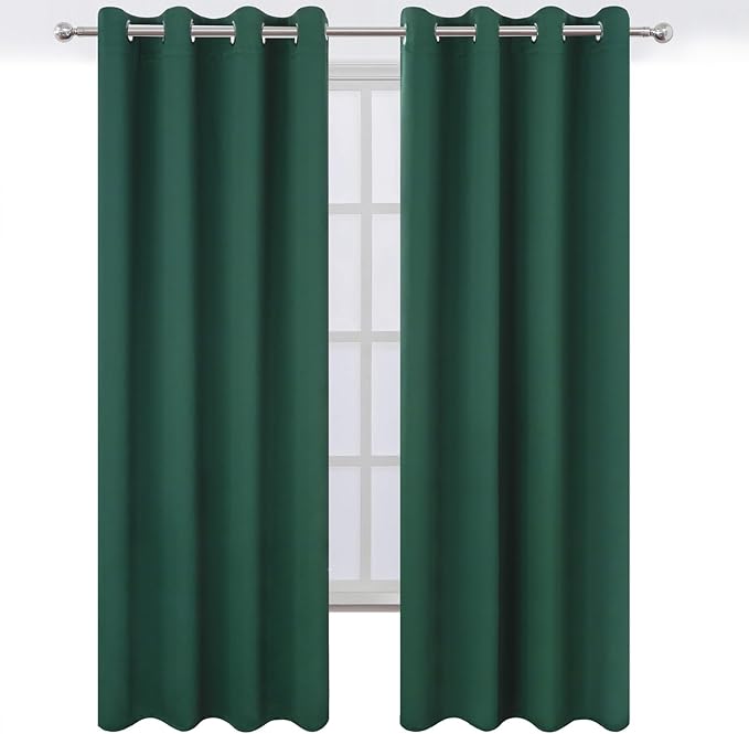 LEMOMO Blackout Curtains 52 x 120 Inch Long Dark Green Curtains Set of 2 Panels - Image 2