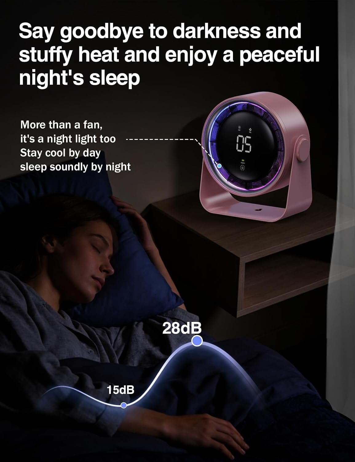 Small Desk Fan, Ultra-Quiet Desktop Air Circulator, Touch Screen Control, Multi-Speed Desktop Fan with LED Light, Quiet Table Fan for Bedroom, USB Rechargeable Small Fan for Desk(Pink)