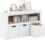 HONEY JOY Kids Toy Storage Organizer, Children Daycare Shelf, 3 Wooden Toy Box w/Wheels, Toddler Classroom Display Cabinet for Playroom, Nursery, Kindergarten (White)