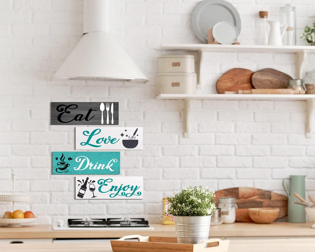 Kitchen Decor Dining Room Wall Art Rustic Wooden Hanging Teal Turquoise Kitchen Accessories Home Wall Decor Pictures Inspirational Signs for Living Room Bar Cafe Decor