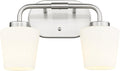2-Light Brushed Nickel Bathroom Vanity Light, Milk White Glass