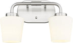 2-Light Brushed Nickel Bathroom Vanity Light, Milk White Glass
