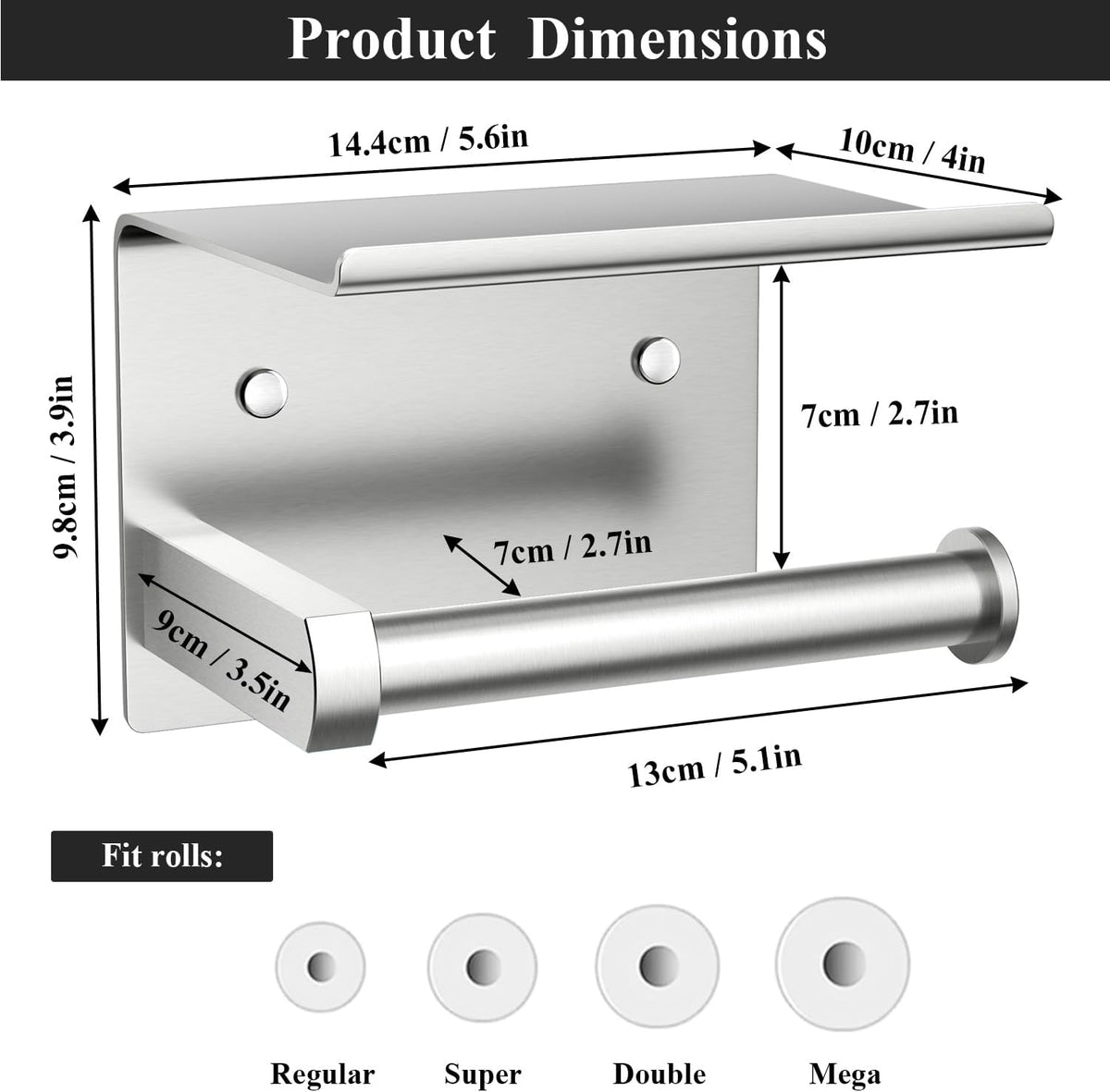 Toilet Paper Holder with Shelf Wall Mounted Toilet Paper Roll Dispenser