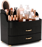 Makeup Organizer for Countertop Vanity Skincare Storage for Perfume Lipstick Bathroom Dresser Desk with Drawers And Brush Holder (White)