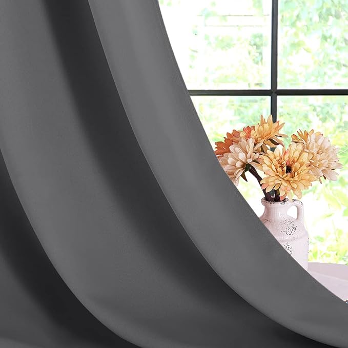 NICETOWN Grey Kitchen Blackout Short Curtain Panels - Image 6