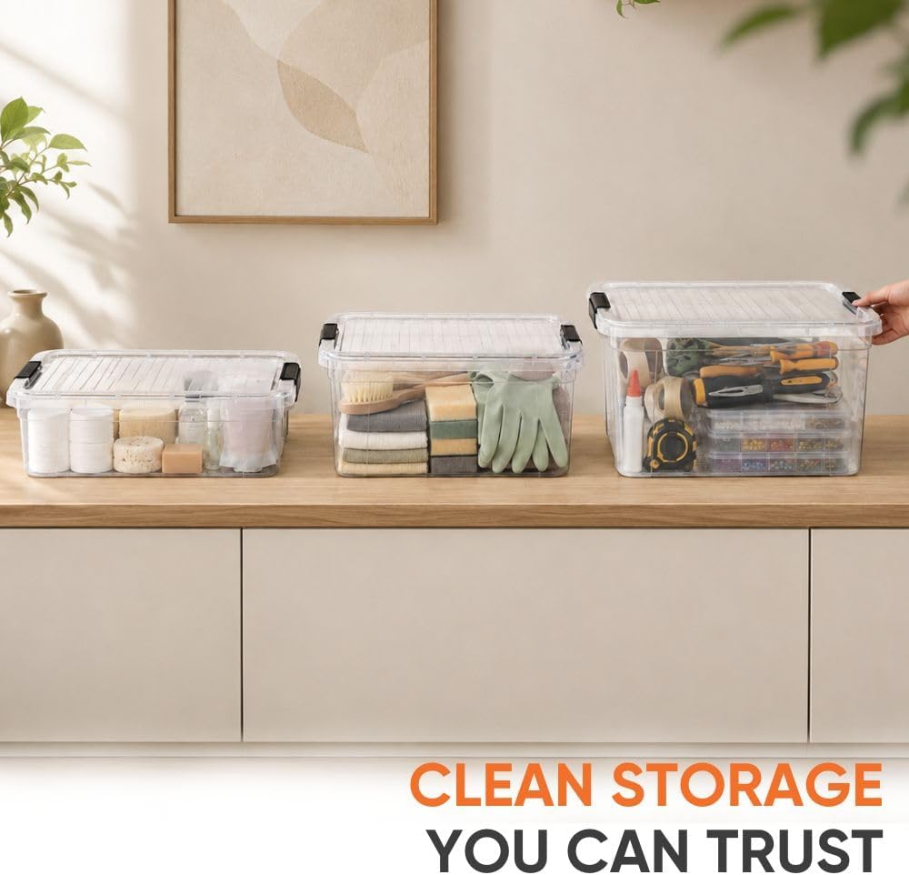 Superio 7.4 Quart Clear Plastic Storage Bin with Lid, Stackable Organizer Box, BPA-Free Storage Container for Home, Garage, School & Office, 1 Pack