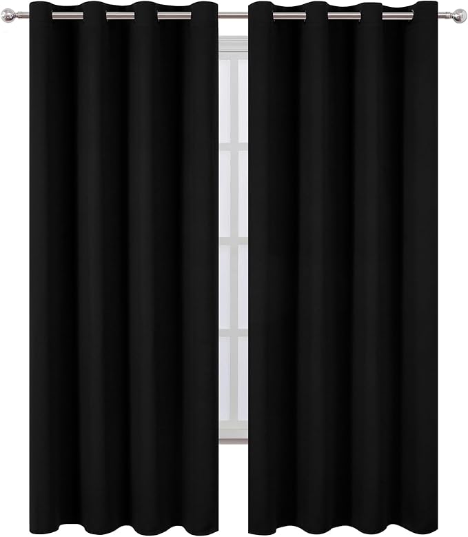 LEMOMO Blackout Curtains 52 x 90 Inch Long Black Curtains Set of 2 Panels Room - Image 2