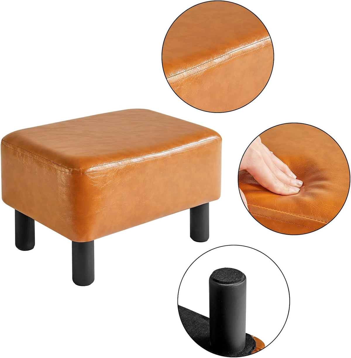 IBUYKE Small Footstool Ottoman, PU Faux Leather Footrest, Orange RF-BD217