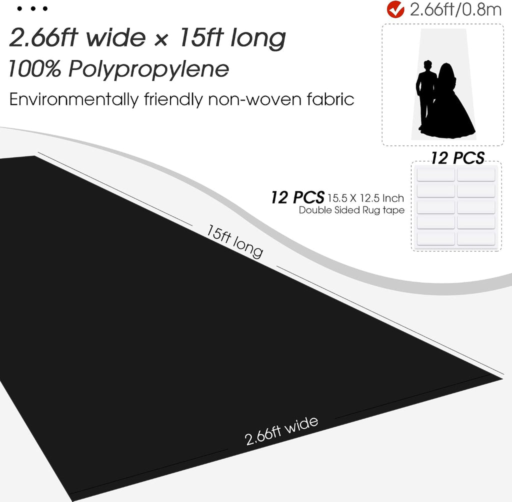 Black Carpet Runner for Party,140GSM 2.62FTx15FT Carpet Party Decorations,Black Runway Rug for Prom Felt Non-Woven Fabric,Runner for Wedding Ceremony