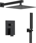 10 Inch High Pressure Rainfall Shower System with Handheld Spray, Wall Mount Bathroom Shower Faucet Set with Valve (Matte Black)
