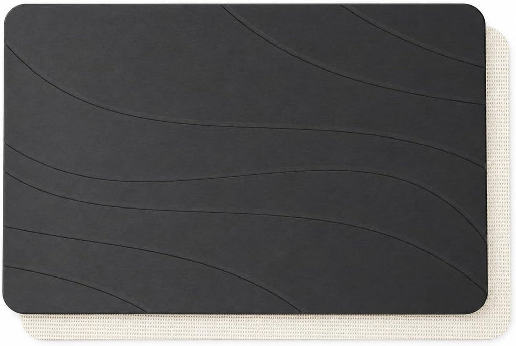 Stone Bath Mat, Quick Drying Bath Mat for Bathroom, Diatomaceous Earth Mat, Quick Dry Shower Mat, Fast Absorbent, Elegant Design, Easy to Clean - Black 23.6×15.35