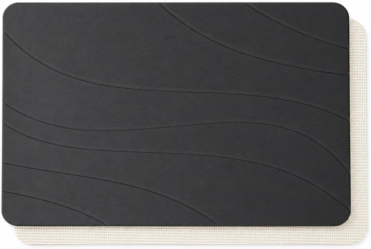 Stone Bath Mat, Quick Drying Bath Mat for Bathroom, Diatomaceous Earth Mat, Quick Dry Shower Mat, Fast Absorbent, Elegant Design, Easy to Clean - Black 23.6×15.35