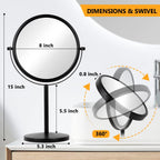 ALHAKIN 10x Magnifying Makeup Mirror, 8 Inch Tabletop Mirror Double Sided with Magnification, Swivel Make Up Mirror for Bathroom, Black