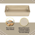 Glad Baking Pan Nonstick - Oblong Metal Dish for Cake and Lasagna - Heavy Duty Carbon Steel Bakeware, Small, Gold