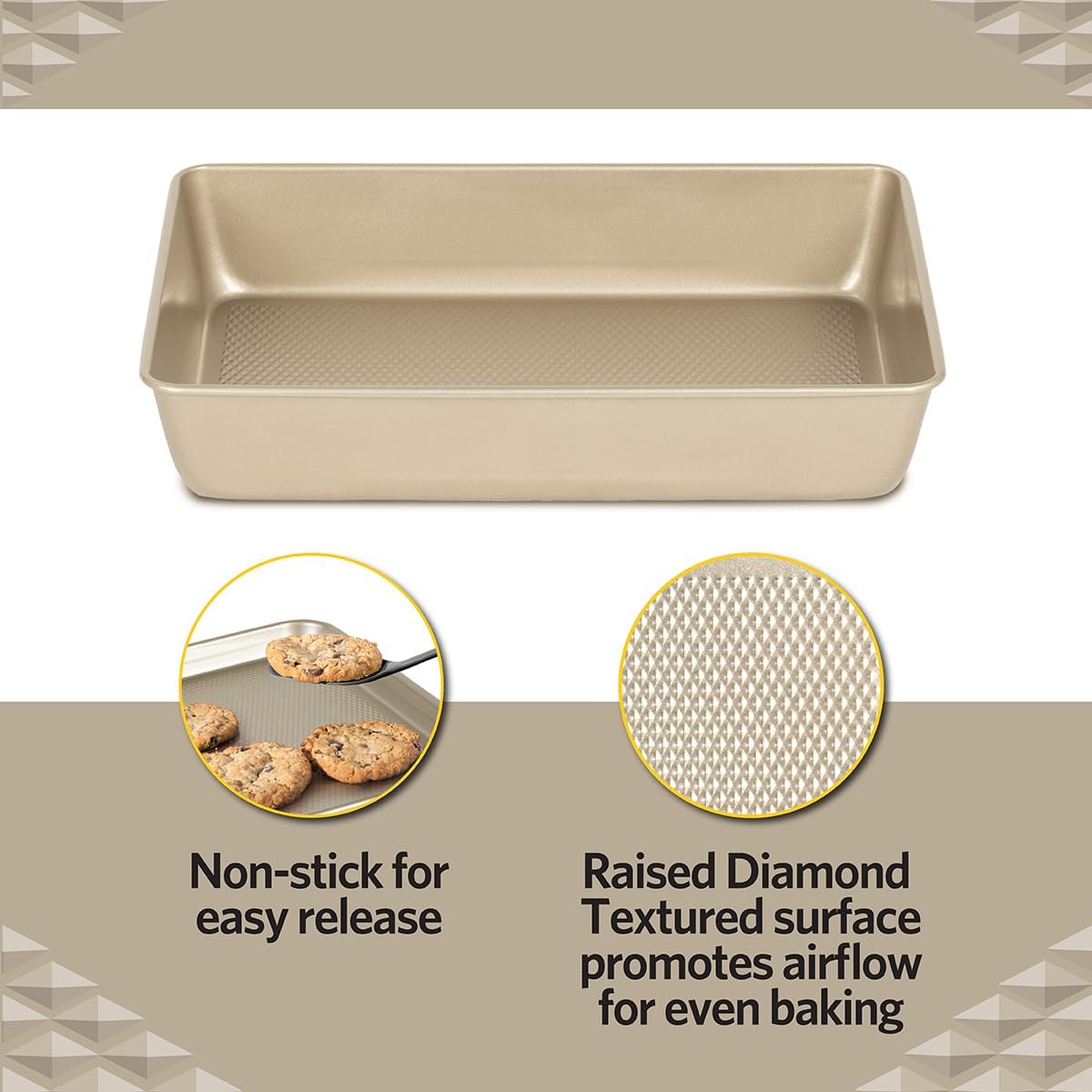 Glad Baking Pan Nonstick - Oblong Metal Dish for Cake and Lasagna - Heavy Duty Carbon Steel Bakeware, Small, Gold