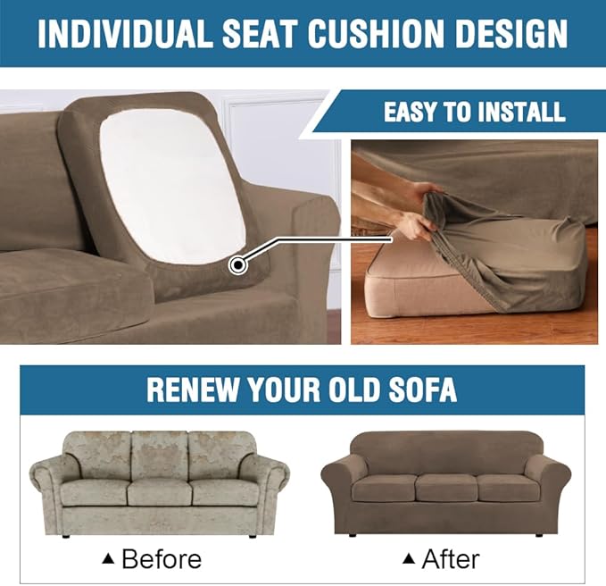 H.VERSAILTEX Modern Velvet Plush 4 Piece High Stretch Sofa Slipcover Furniture - Image 6