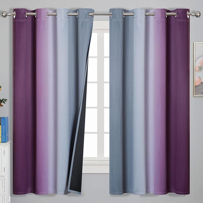 Ombre Purple and Gray Blackout Curtains 63 Inch Length 2 panels, Full Room by ESTELARTEXTILER