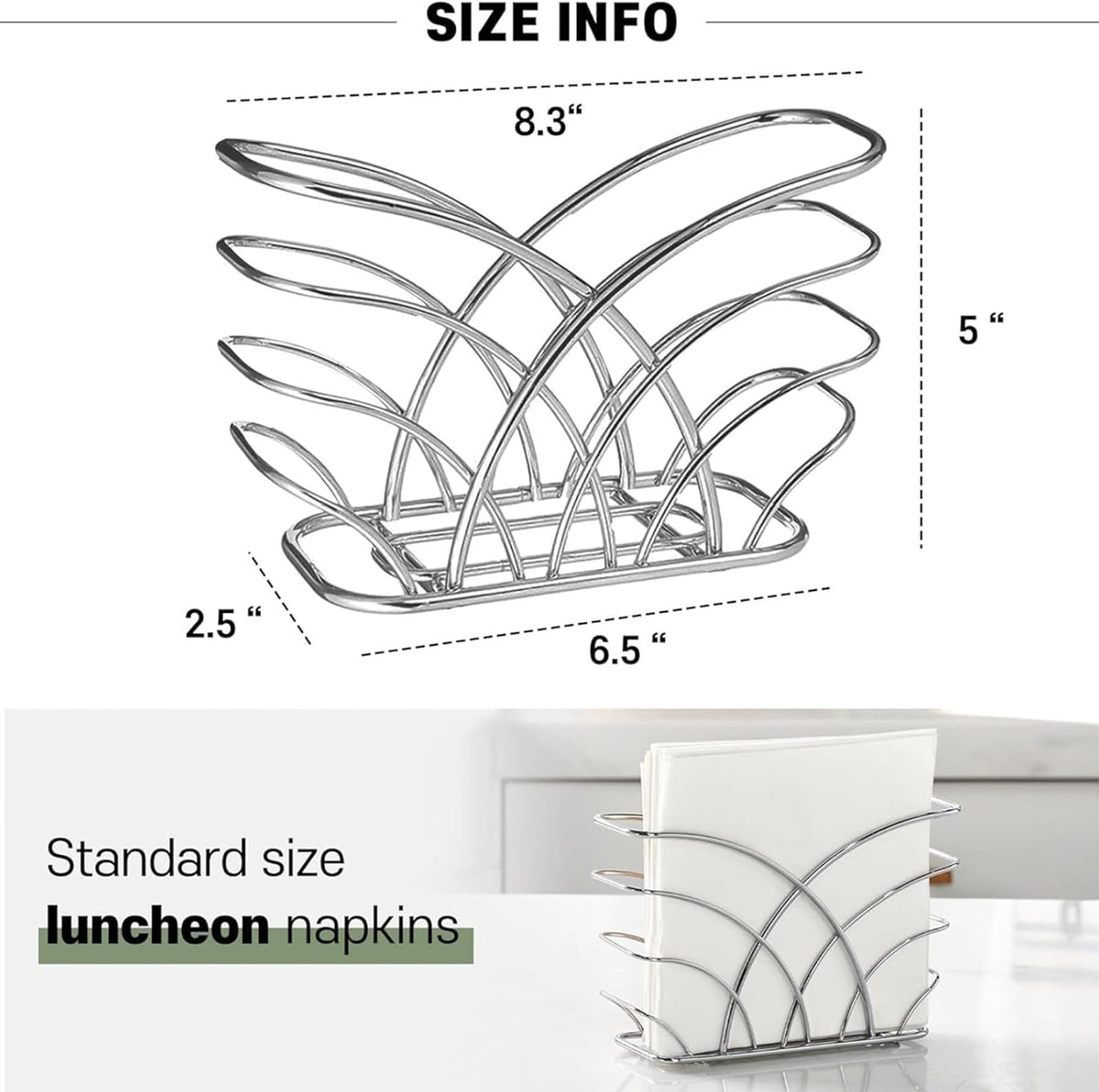 Napkin Holder for Table, Silver Iron Upright Paper Dispenser